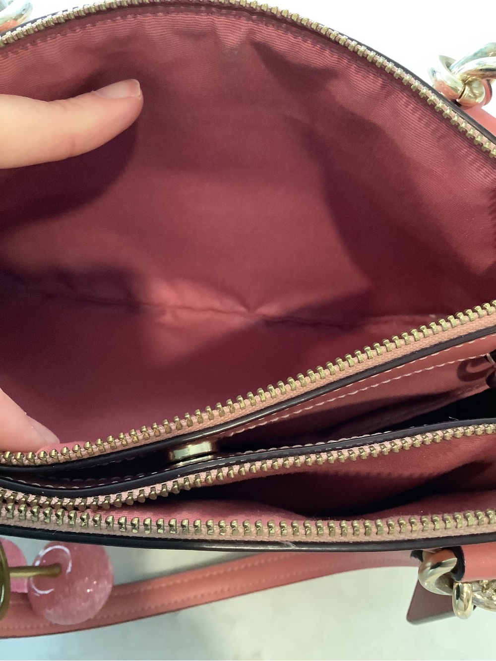 Coach Mini Brooke Beige Signature Canvas Satchel Crossbody with Pink Trim - Picture 10 of 12